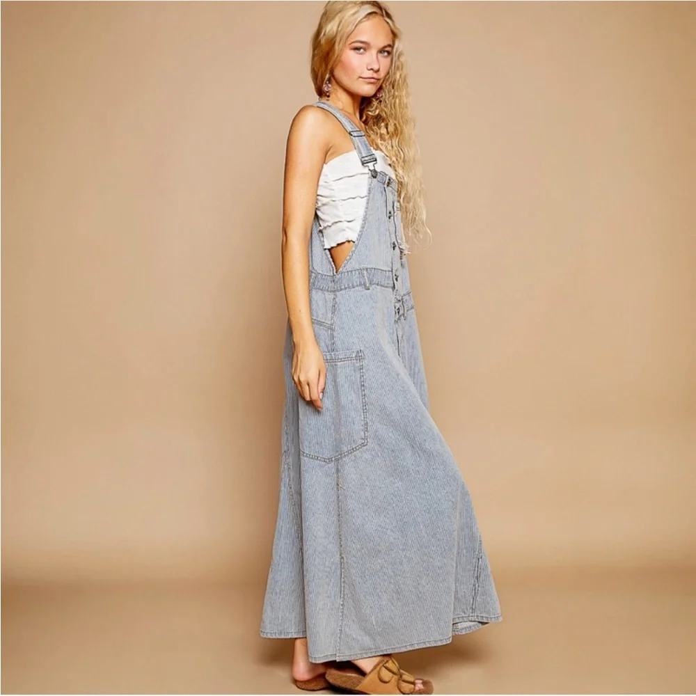 POL Striped Denim Overall Dress NWT - Picture 5 of 8